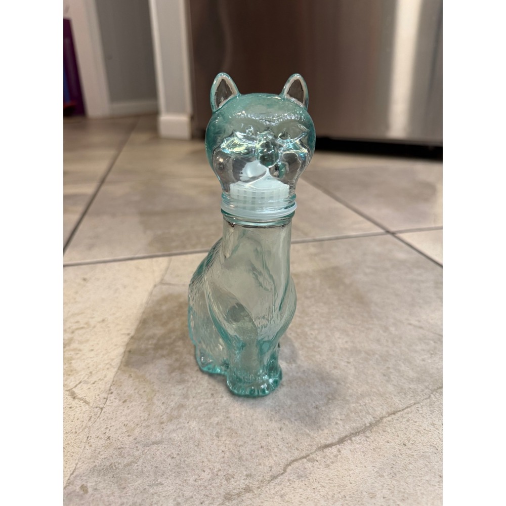 Vetreria Entrusca Cat Bottle Decanter Figurine Textured Feline Seafoam Green
